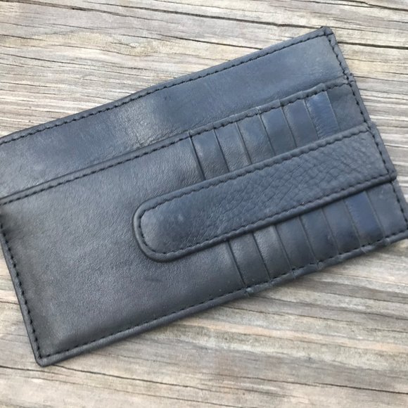 Wallet Black Genuine Leather Card Holder Handmade - Picture 1 of 11